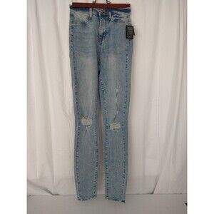 New w/ Tags Fashion Nova Size 0 Low Rise Skinny Blue Jeans light wash distressed